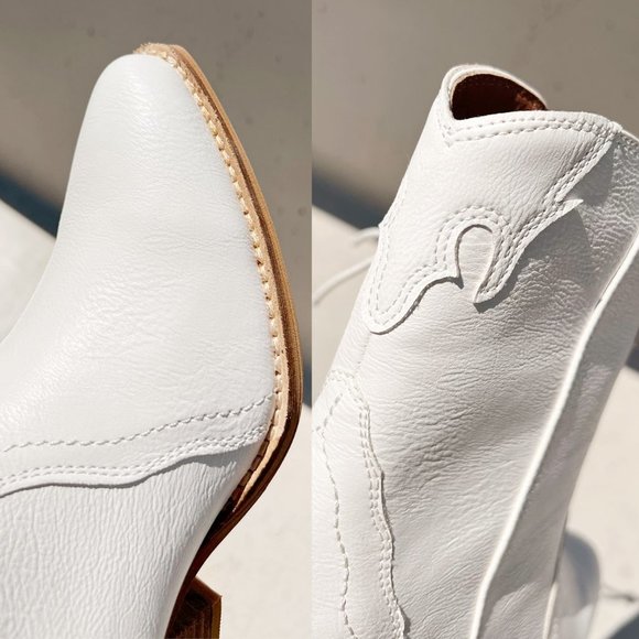 NEW Pointy Toe Stack Block Heel Zip Up Western Ankle Booties Boots Off White - Picture 10 of 16